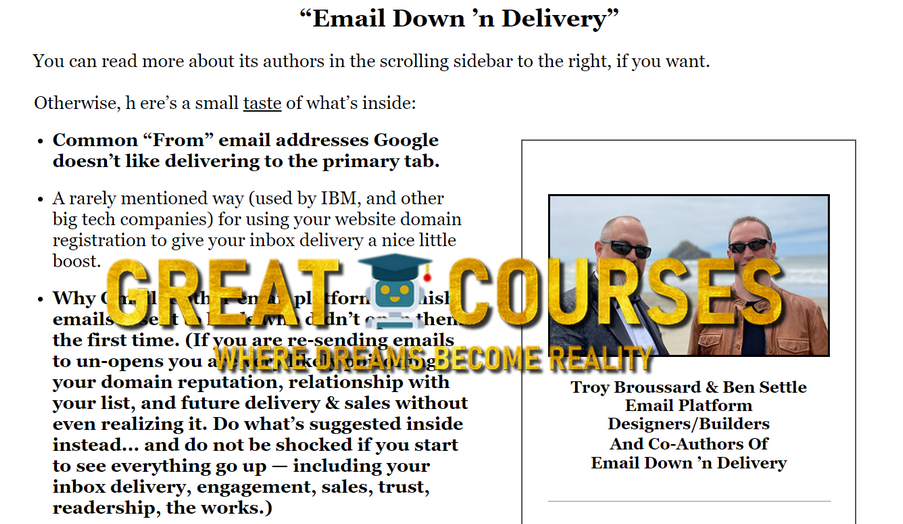 Email Down ’n Delivery By Troy Broussard & Ben Settle - Free Download Course + PDF Transcripts