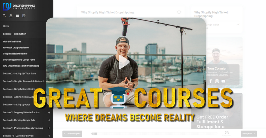 High Ticket Shopify Dropshipping By Ecom Tom - Tom Cormier - Free Download Course - Dropshipping University