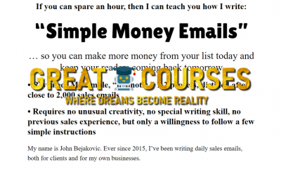 Simple Money Emails By John Bejakovic - Free Download Course Training & Swipes SME