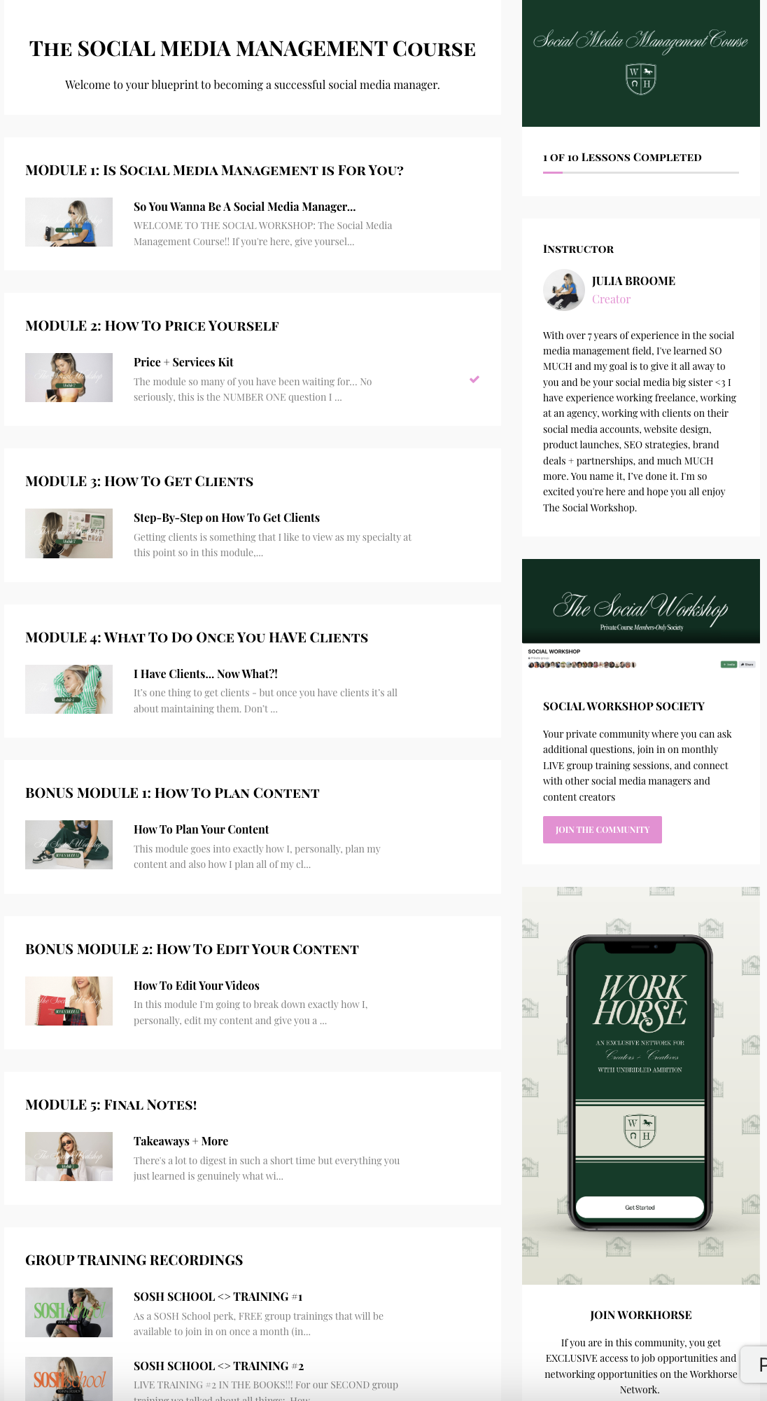 Social Media Management Course By Julia Broome - Free Download - The Social Workshop