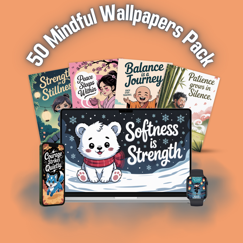 A preview of the 50 Mindful Wallpapers on mobile and desktop screens